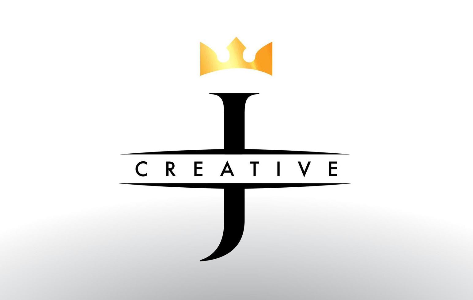 J Letter Logo with Creative Crown Design Icon and Golden Colors Vector