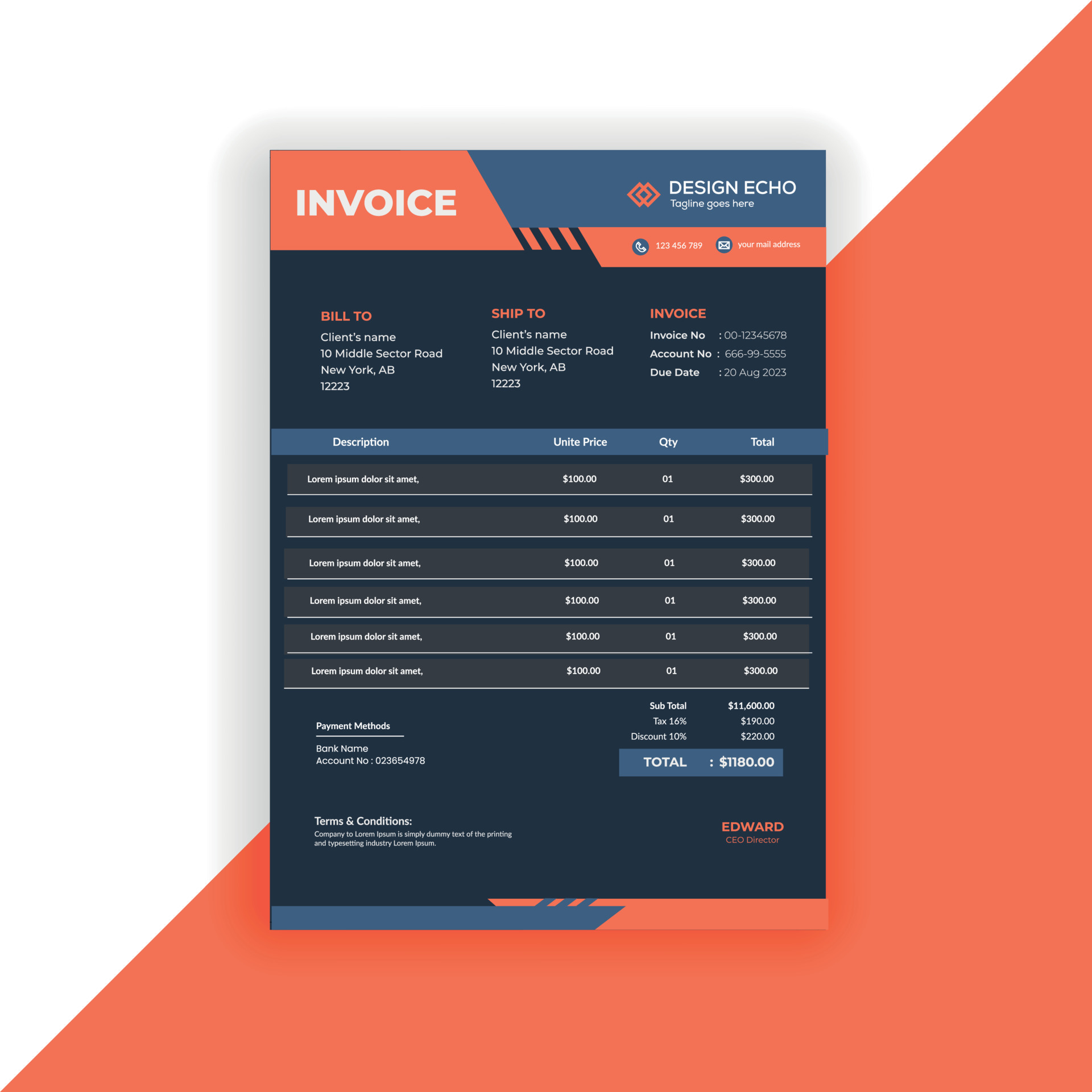 Business invoice Template Clean Modern Corporate Invoice Design