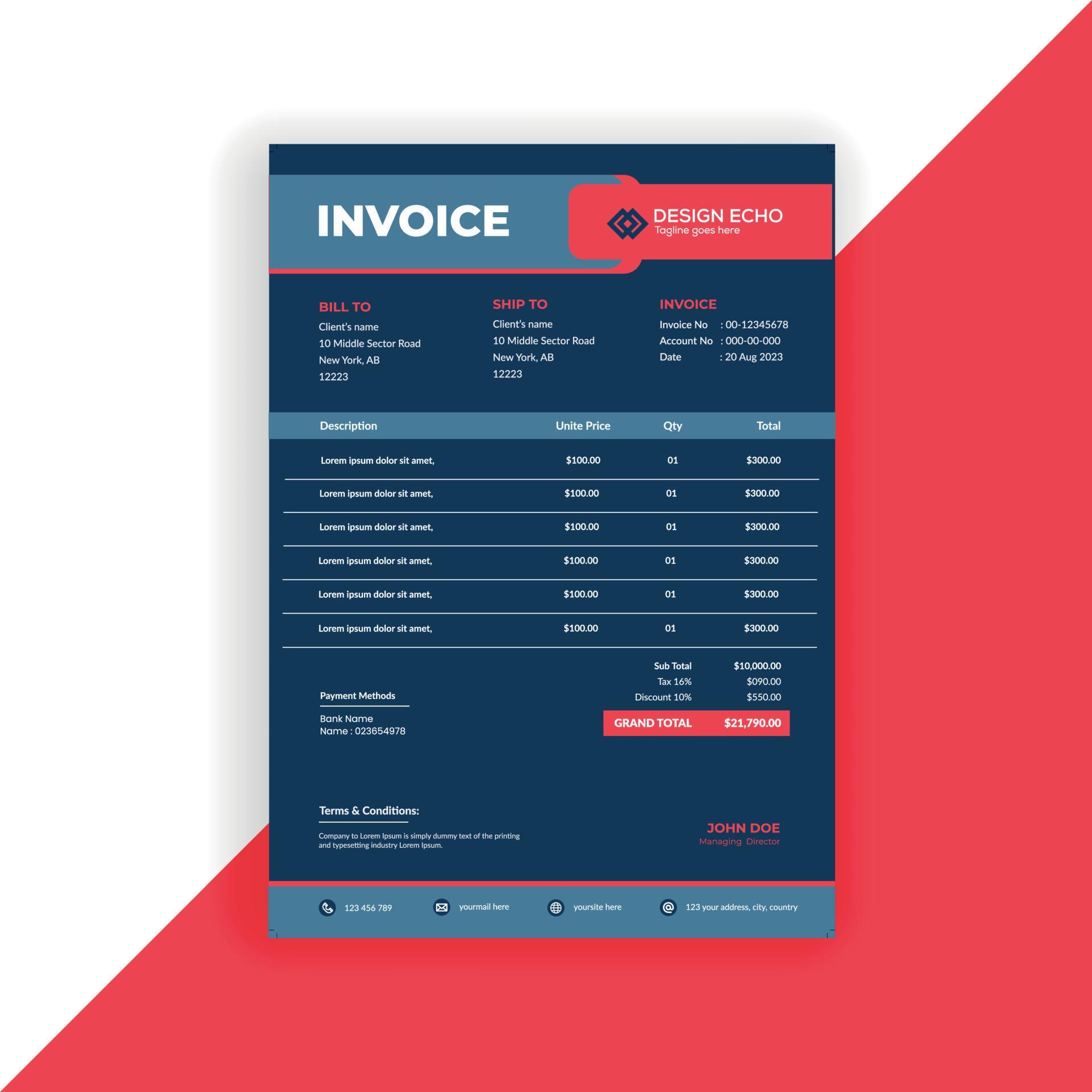 Business invoice Template Clean Modern Corporate Invoice Design