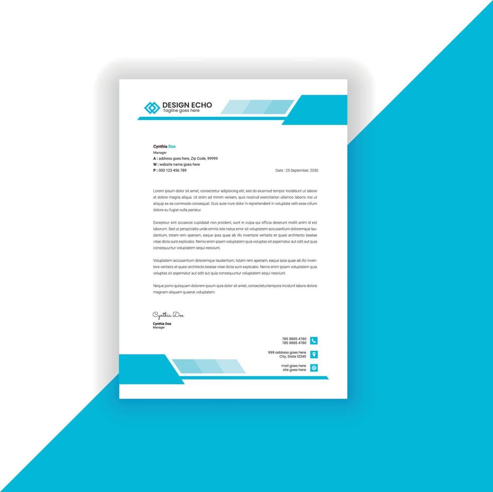 Professional corporate letterhead templates - clean creative modern vector letterhead blue template