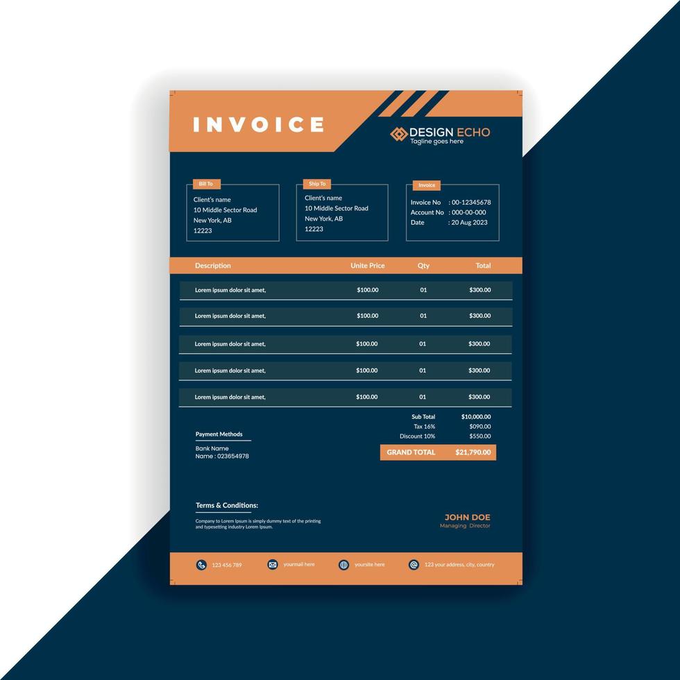 Business invoice Template - Clean Modern Corporate Invoice Design- Proforma invoice template Free Vector - 03