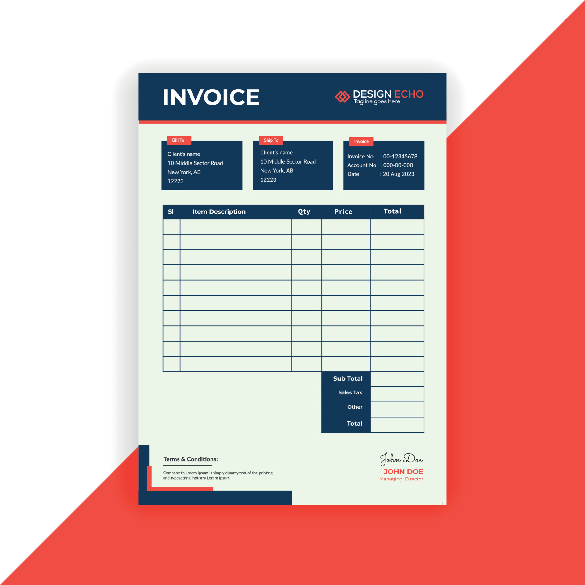 Business invoice Template Clean Modern Corporate Invoice Design