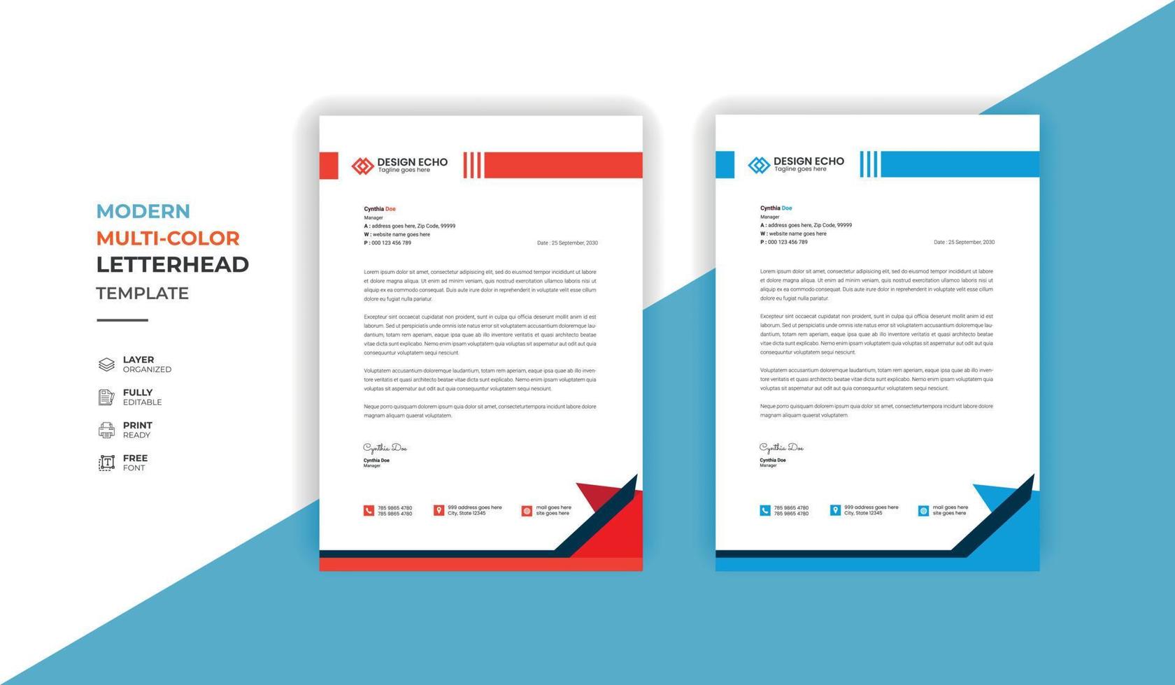 Official business letterhead templates - clean creative modern vector letterhead template red and blue