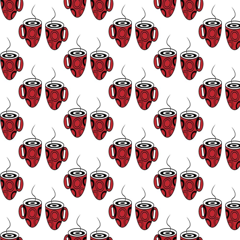 Seamless Pattern with Coffee Beans and Abstract Stylized cup on a transparent background. Line Art vector