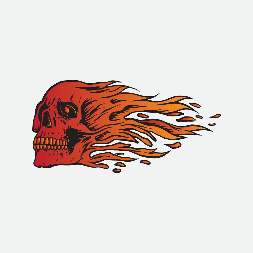 Skull fire flame drawing illustration vector