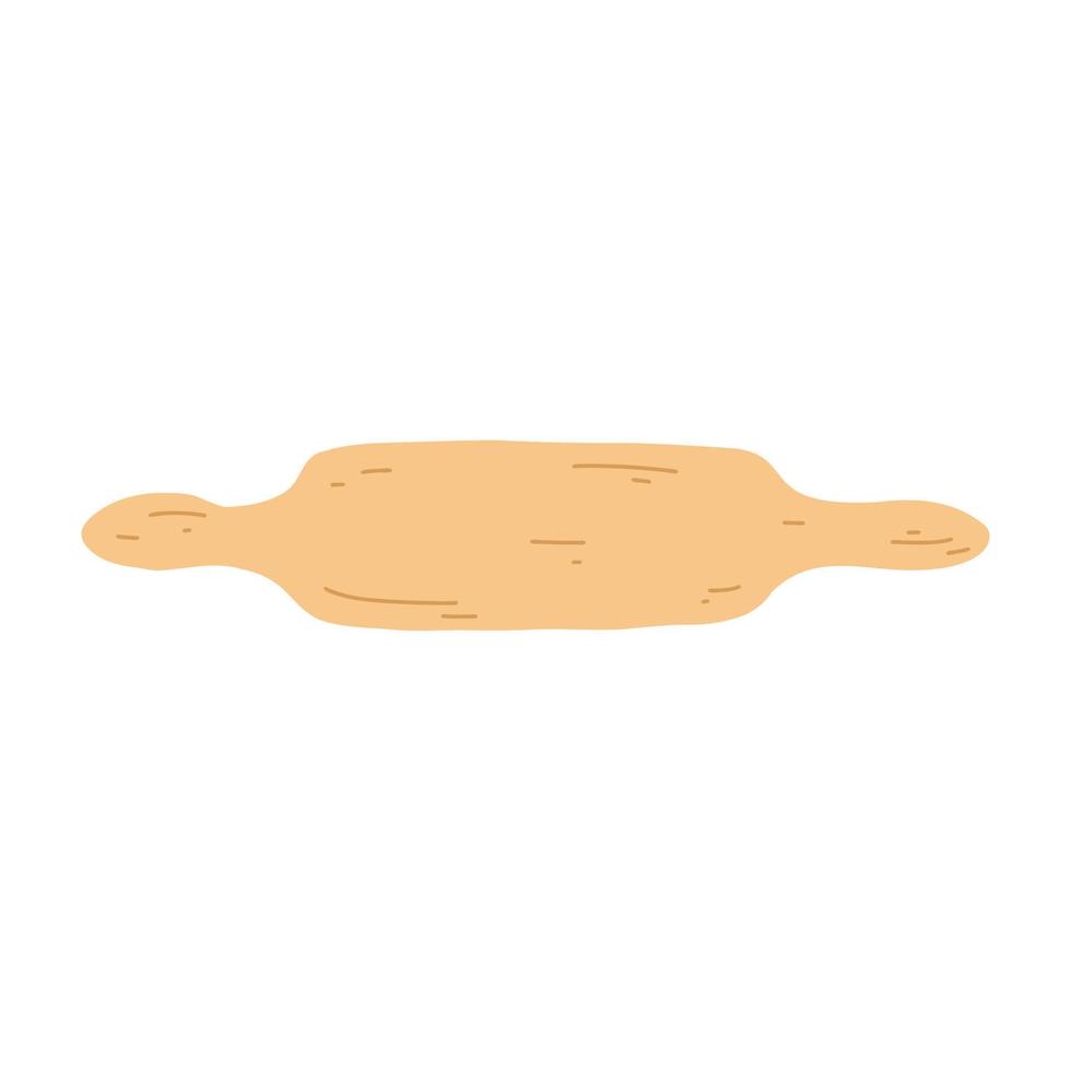 Rolling pin in cartoon flat style. Vector illustration of wood dough roller, kitchen baking tools