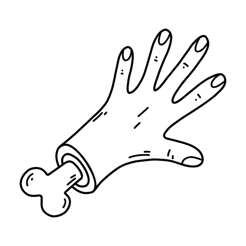 mano cortada dibujada a mano con hueso que sobresale, elemento de garabato de halloween. ilustración de croquis vectorial, arte de línea para diseño web, icono, impresión, página de color vector