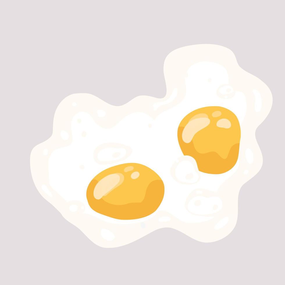 Fried egg in cartoon flat style. Vector illustration of fast food, scrambled eggs, breakfast. Fresh natural product
