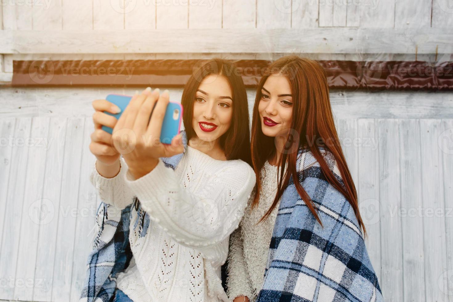 Two girls make selfie 11508368 Stock Photo at Vecteezy