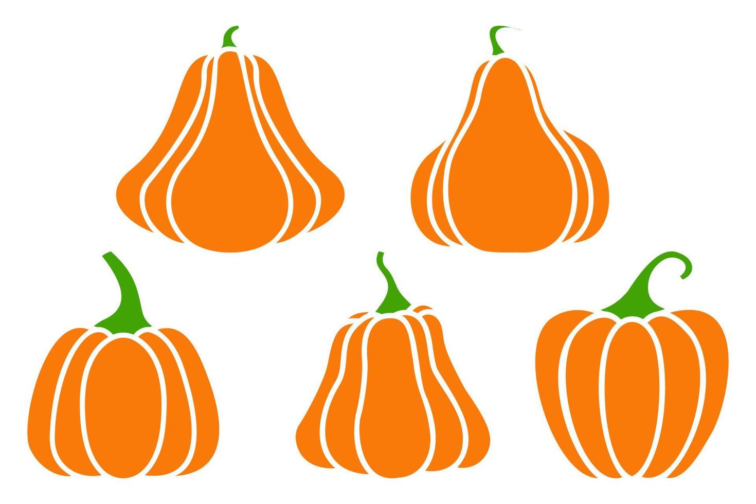 Orange Pumpkin. Set of silhouettes of different pumpkins. Isolated on white. vector