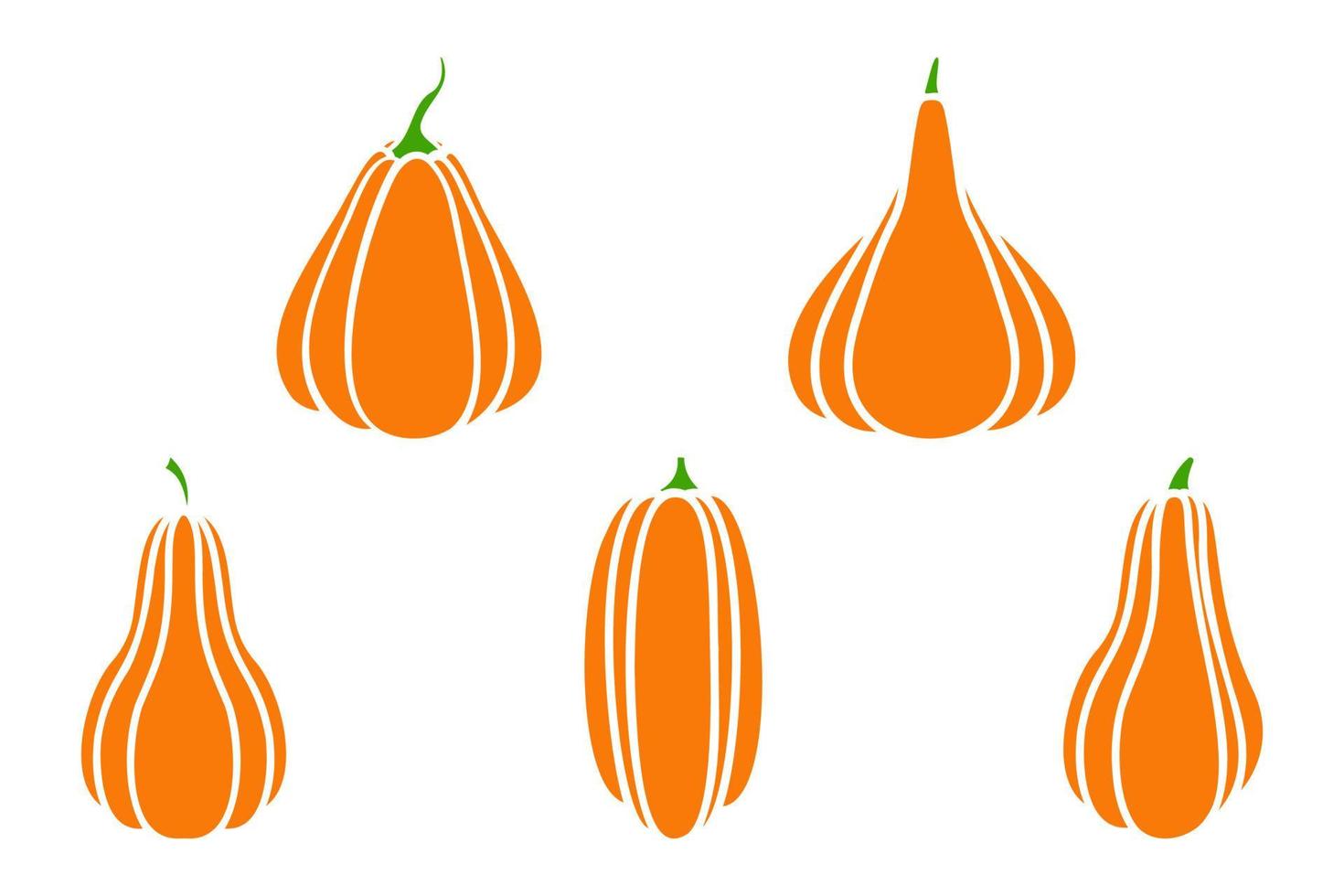 calabaza naranja. conjunto de siluetas de diferentes calabazas. aislado en blanco vector