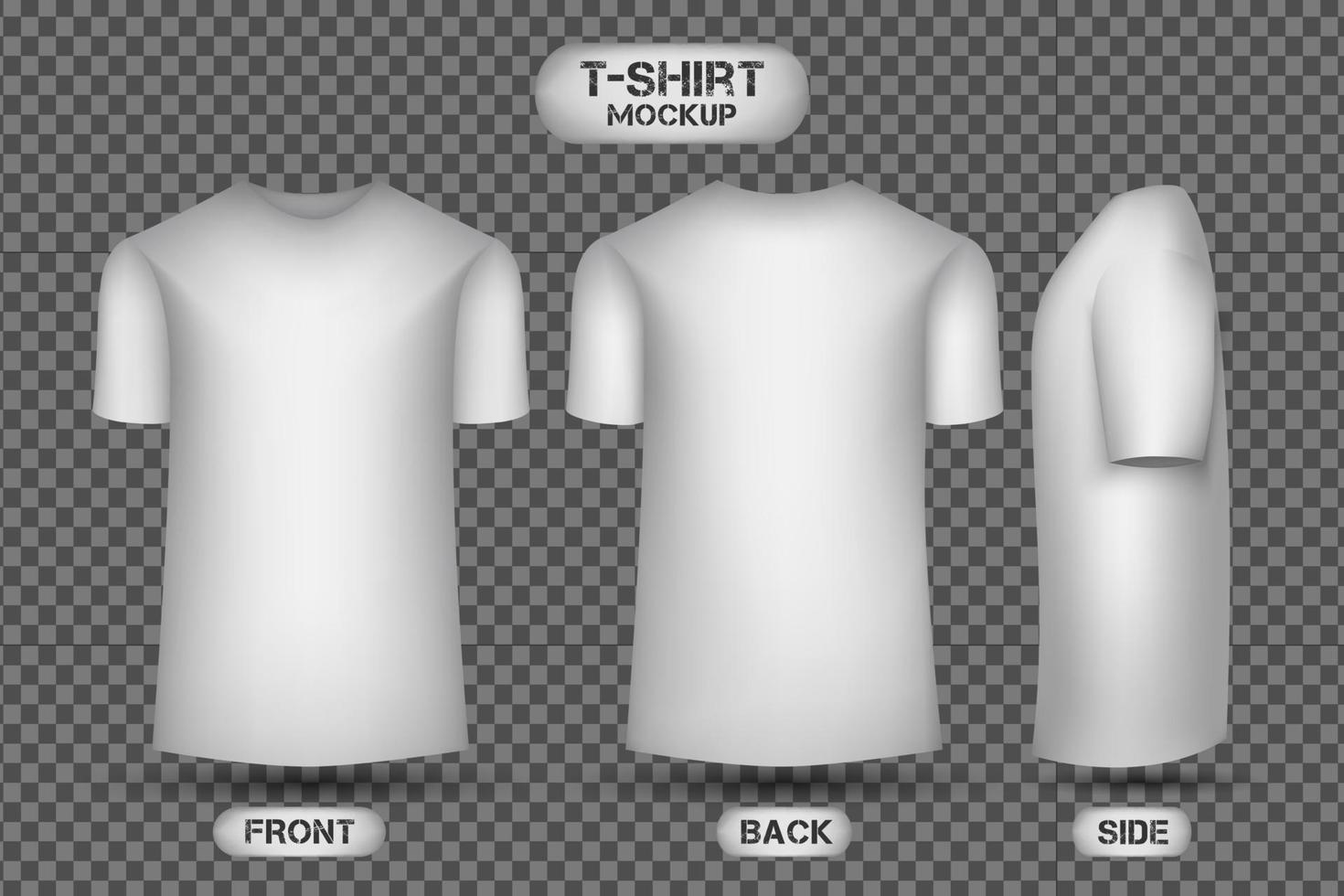 diseño de camiseta blanca simple, con vista frontal, posterior y lateral, vector de maqueta de camiseta de estilo 3d