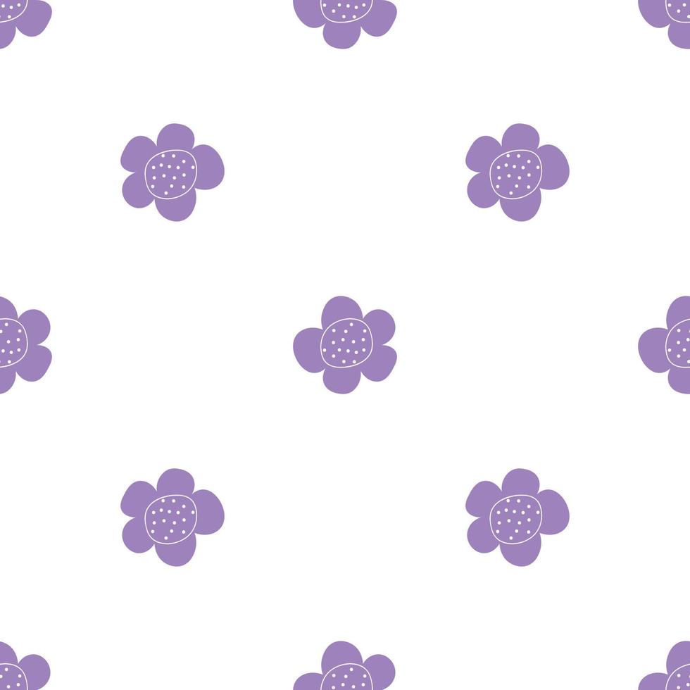 Floral seamless vector pattern with flowers. Spring flora. Simple hand-drawn kids style. Pretty ditsy for fabric, textile, wallpaper. Digital paper in white background