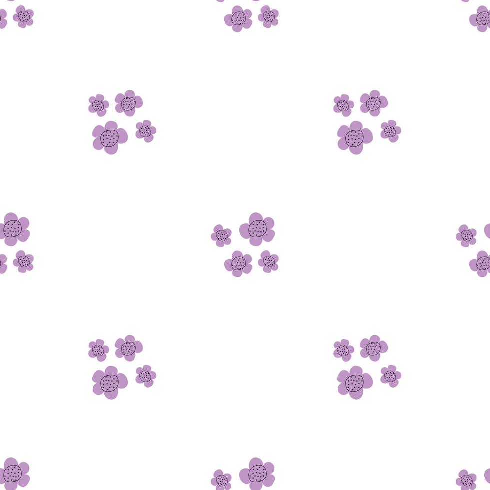 Floral seamless vector pattern with flowers. Spring flora. Simple hand-drawn kids style. Pretty ditsy for fabric, textile, wallpaper. Digital paper in white background