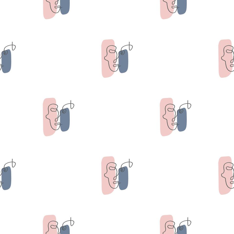 Surreal Faces One Line Seamless Pattern . Abstract Minimalistic Art design for print, cover, wallpaper, Minimal and natural wall art. Vector illustration on white background.