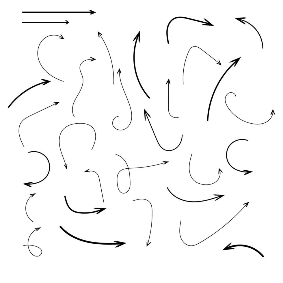 conjunto de iconos de flecha dibujados a mano aislado sobre fondo blanco. garabato ilustración vectorial. vector libre