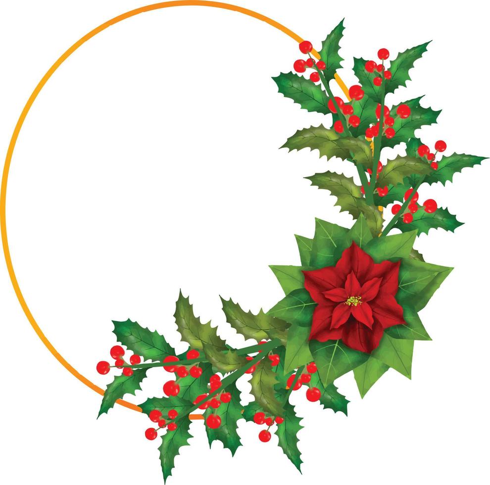 ilustración de vector de marco de flor de corona de navidad con flores de  nochebuena de