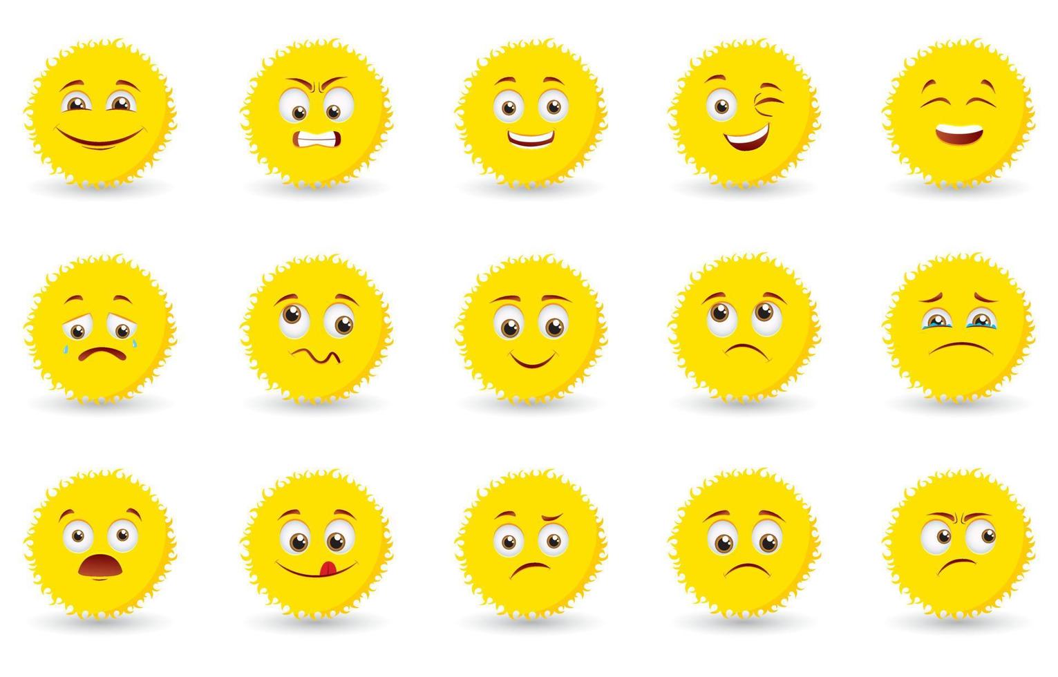 Vector illustration of the sun with different emotions on the face