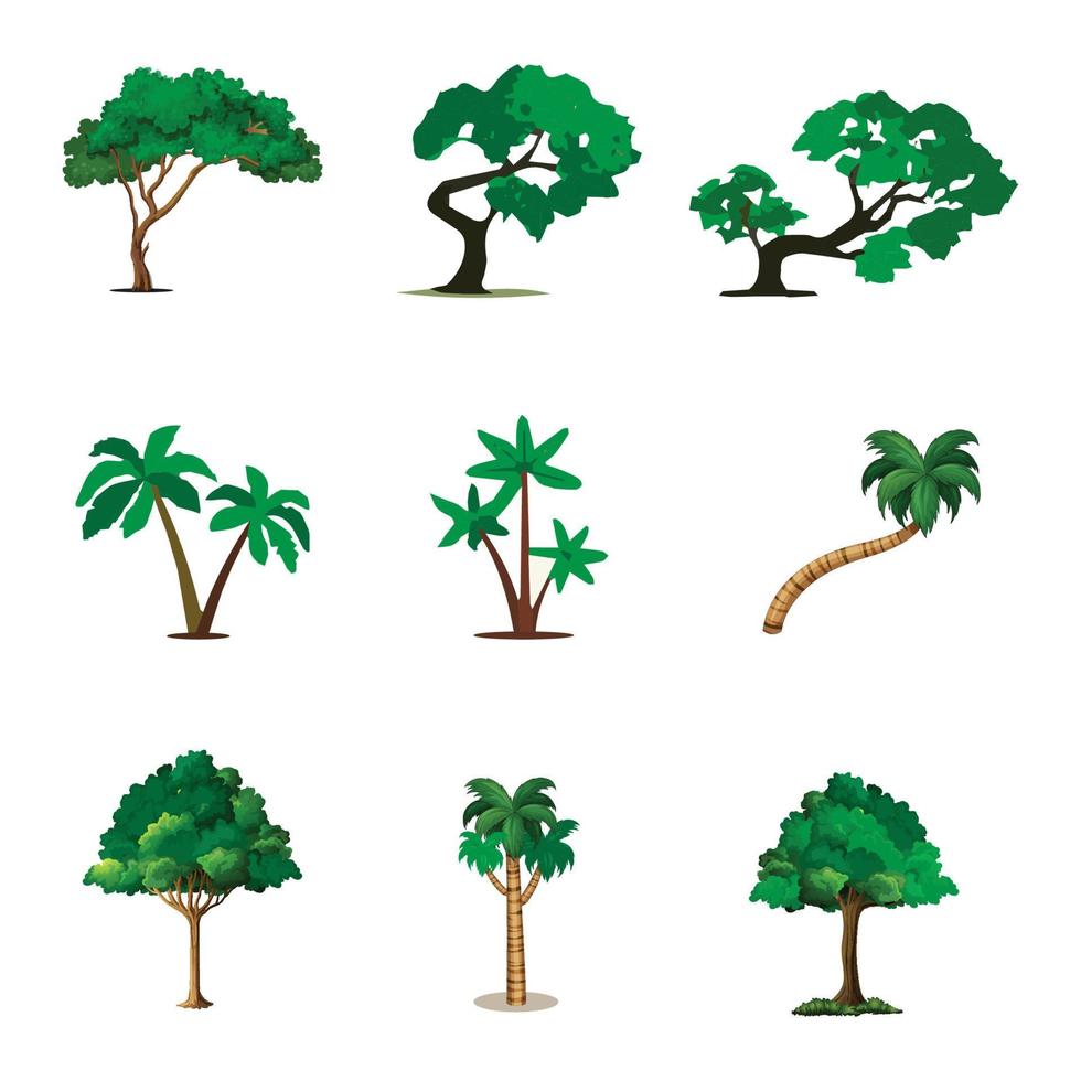 Collection Realistic Trees Isolated on White Background. vector