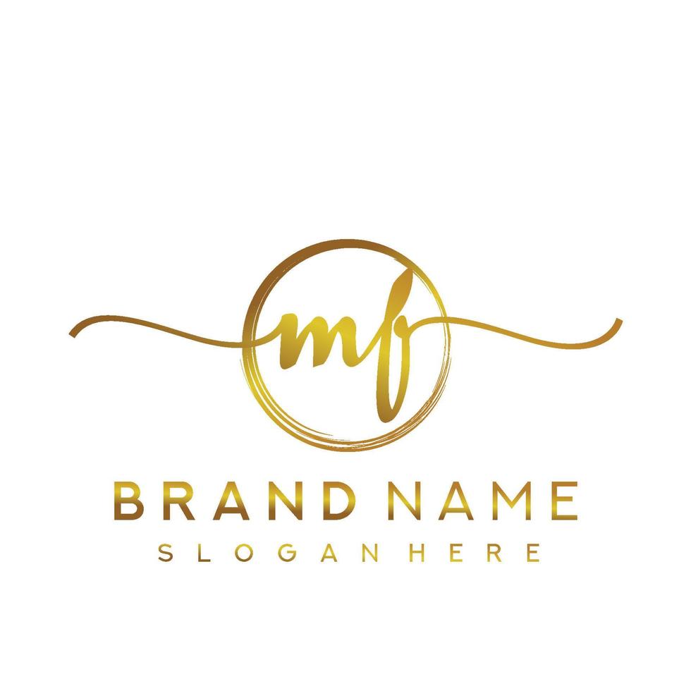 Initial MF handwriting logo with circle hand drawn template vector