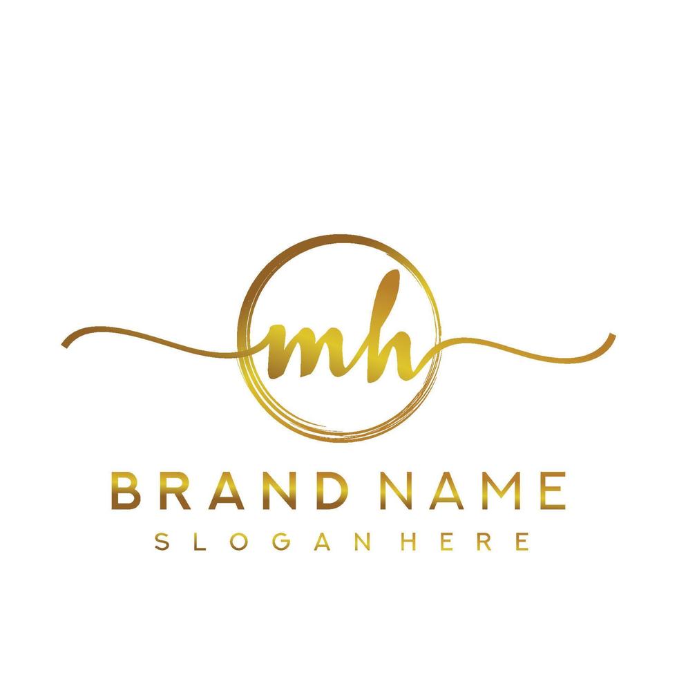 Initial MH handwriting logo with circle hand drawn template vector
