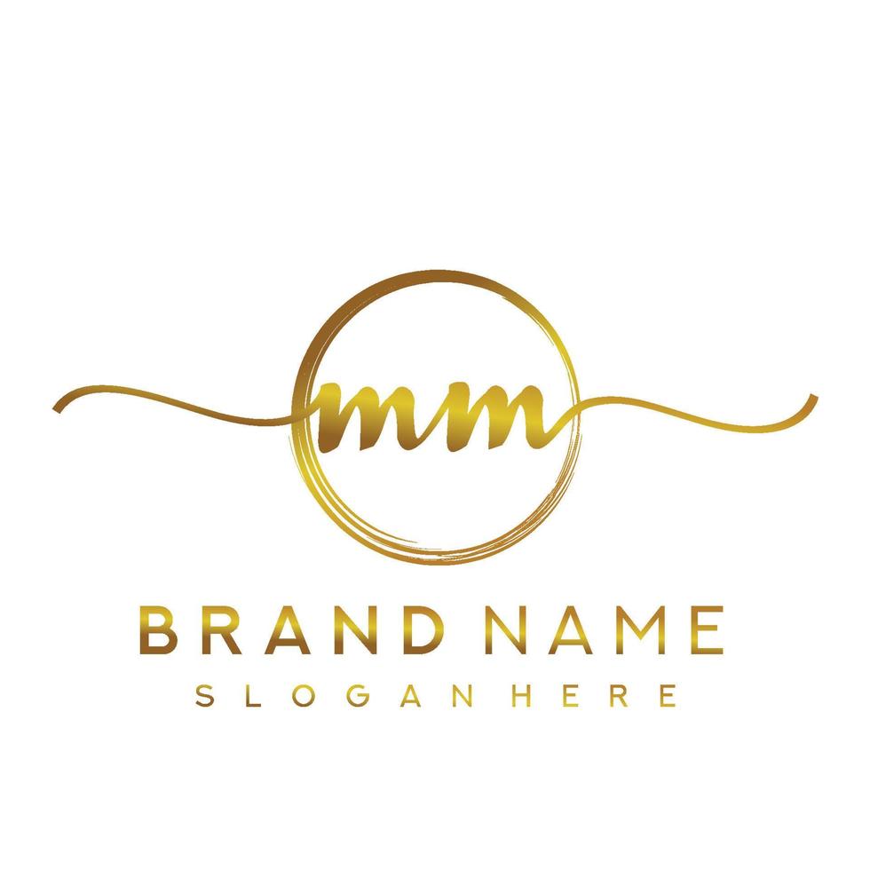 Initial MM handwriting logo with circle hand drawn template vector