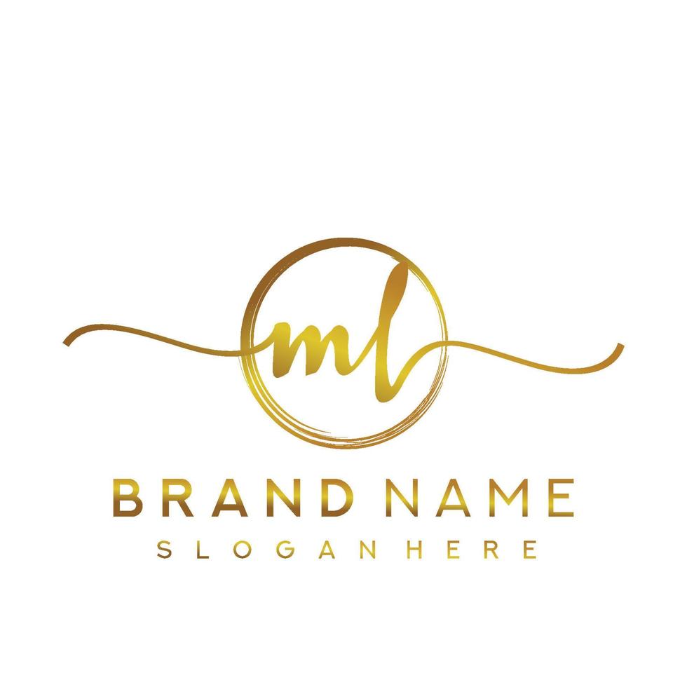Initial ML handwriting logo with circle hand drawn template vector