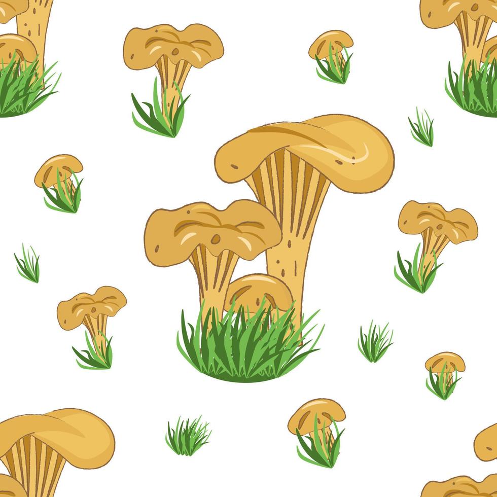 seamless pattern with mushrooms and grass vector