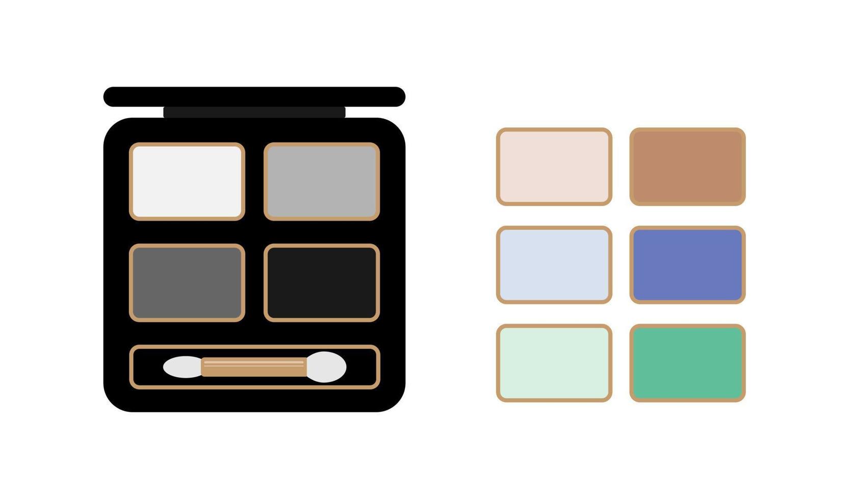 Eyeshadow palette and extra makeup swatches flat illustration vector