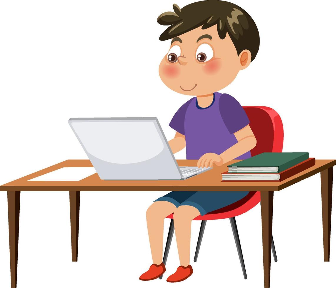 A boy sitting in front of laptop vector