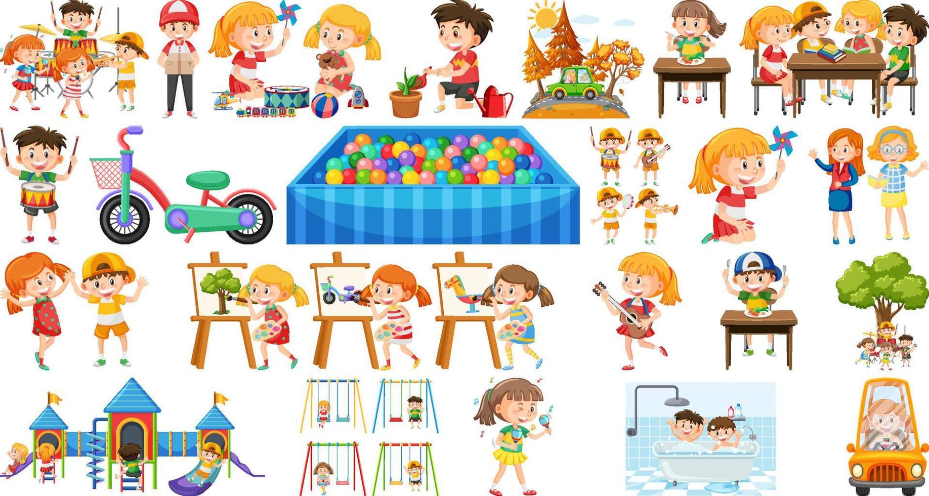 Set of children doing different activities vector