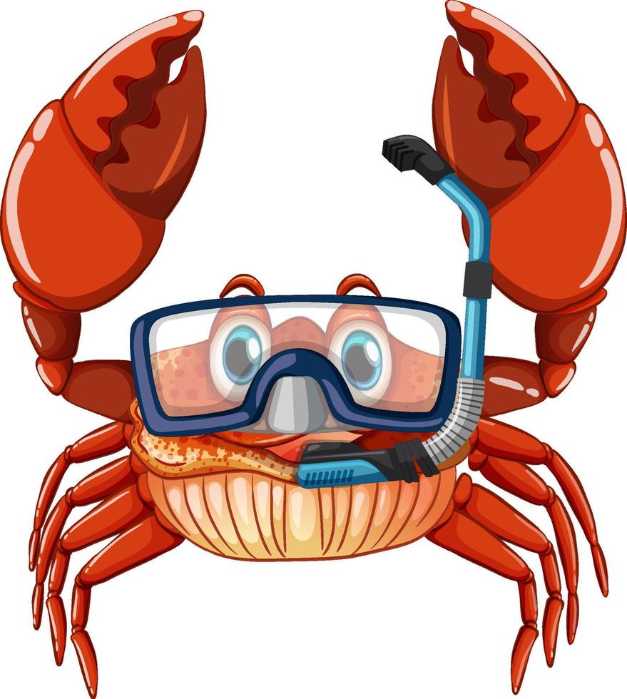 Cute crab cartoon character wearing snorkeling goggles vector