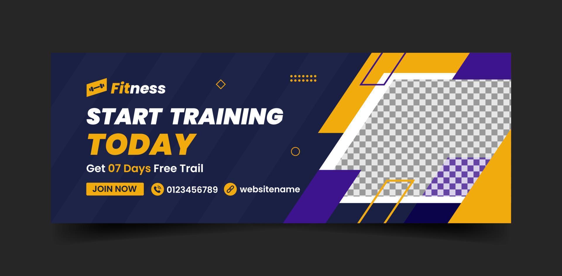 Fitness Training Gym Social Media Cover Photo and Web Banner Ads Template Design vector