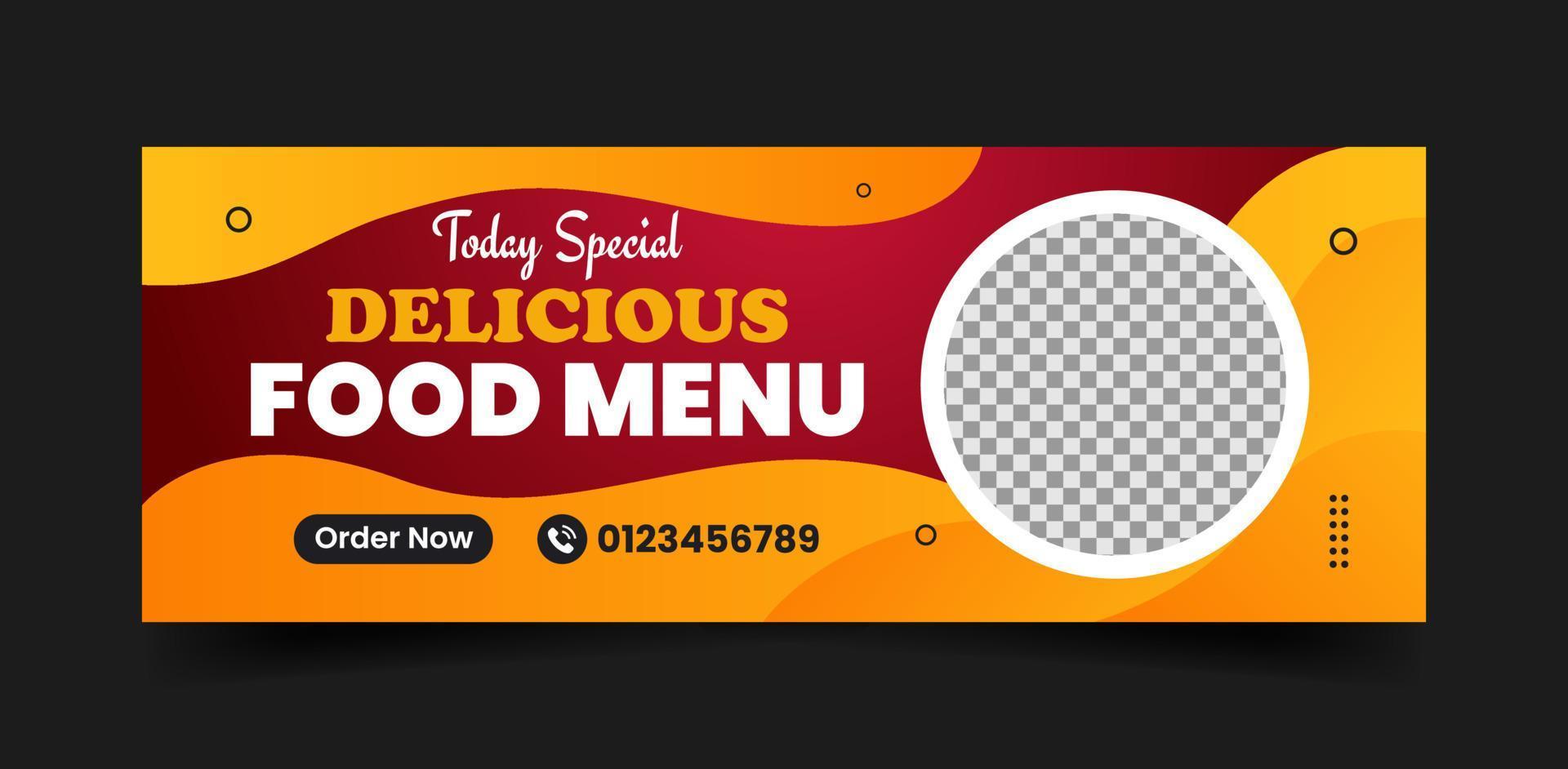 Delicious Food Menu Social Media Cover Photo and Web Banner Ads Template Design vector