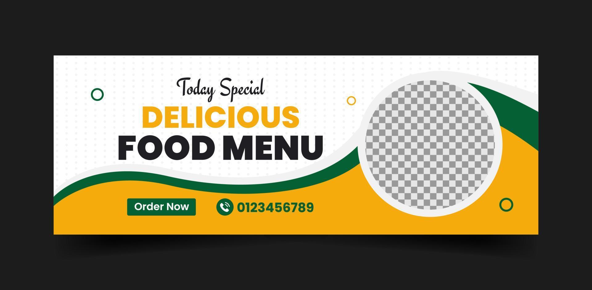 Delicious Food Menu Social Media Cover Photo and Web Banner Ads Template Design vector