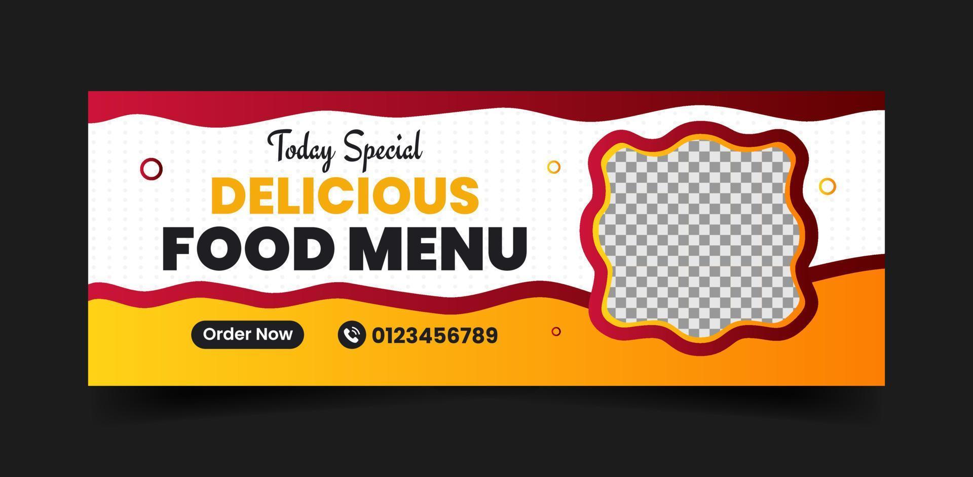 Delicious Food Menu Social Media Cover Photo and Web Banner Ads Template Design vector