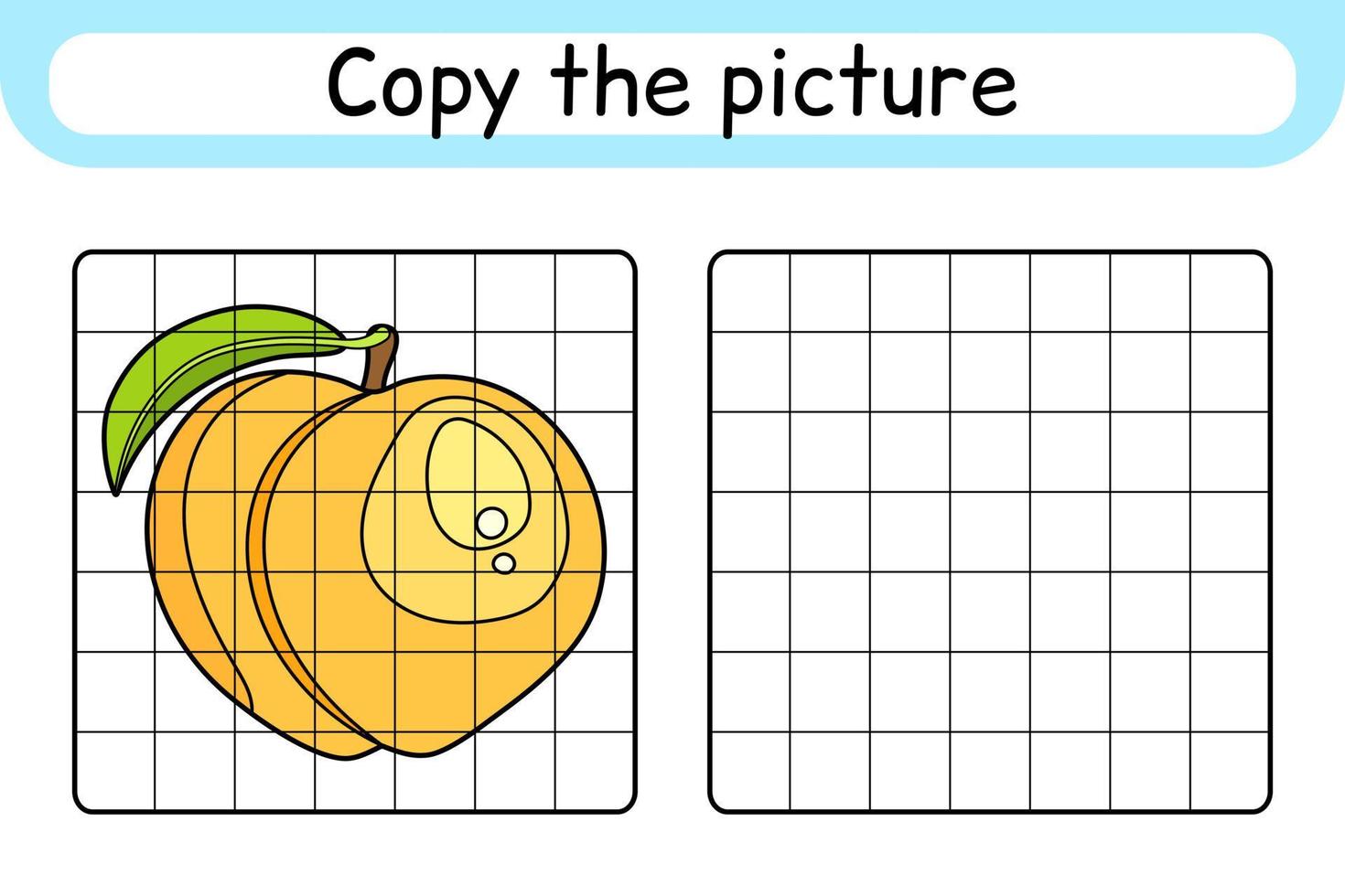 Copy the picture and color peach. Complete the picture. Finish the image. Coloring book. Educational drawing exercise game for children vector