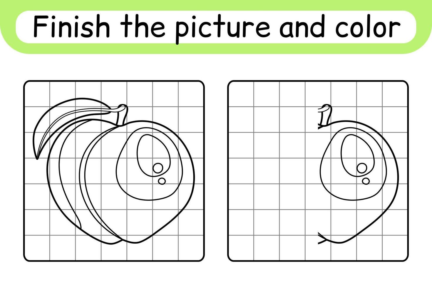 completa el cuadro melocotón. copiar la imagen y el color. terminar la imagen. libro de colorear. juego educativo de ejercicios de dibujo para niños vector