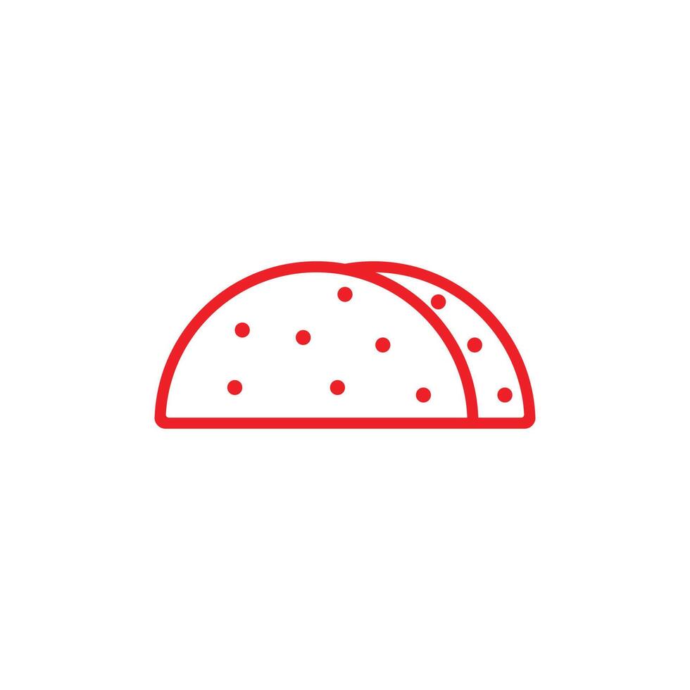 eps10 taco de vector rojo con cáscara de tortilla icono de almuerzo mexicano aislado sobre fondo blanco. símbolo de contorno de taco en un estilo moderno y sencillo para el diseño, el logotipo y la aplicación de su sitio web