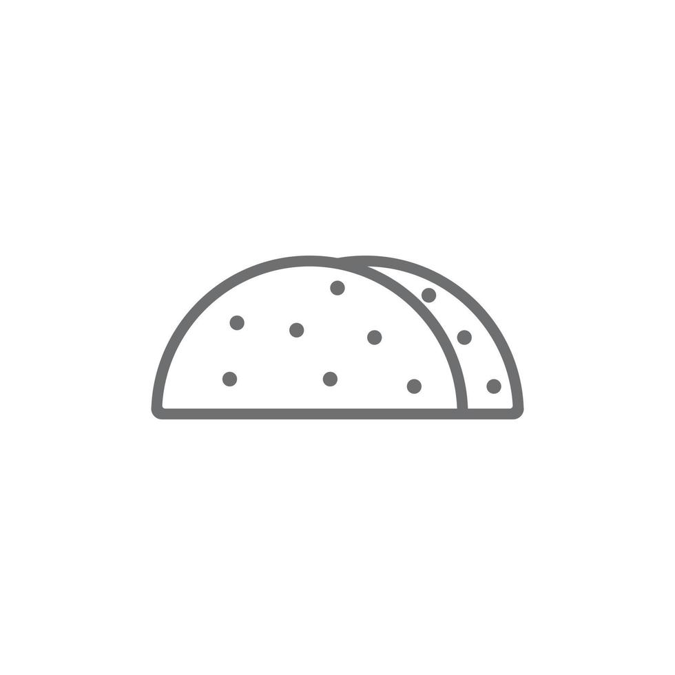 eps10 taco vectorial gris con cáscara de tortilla icono de almuerzo mexicano aislado en fondo blanco. símbolo de contorno de taco en un estilo moderno y sencillo para el diseño, el logotipo y la aplicación de su sitio web vector
