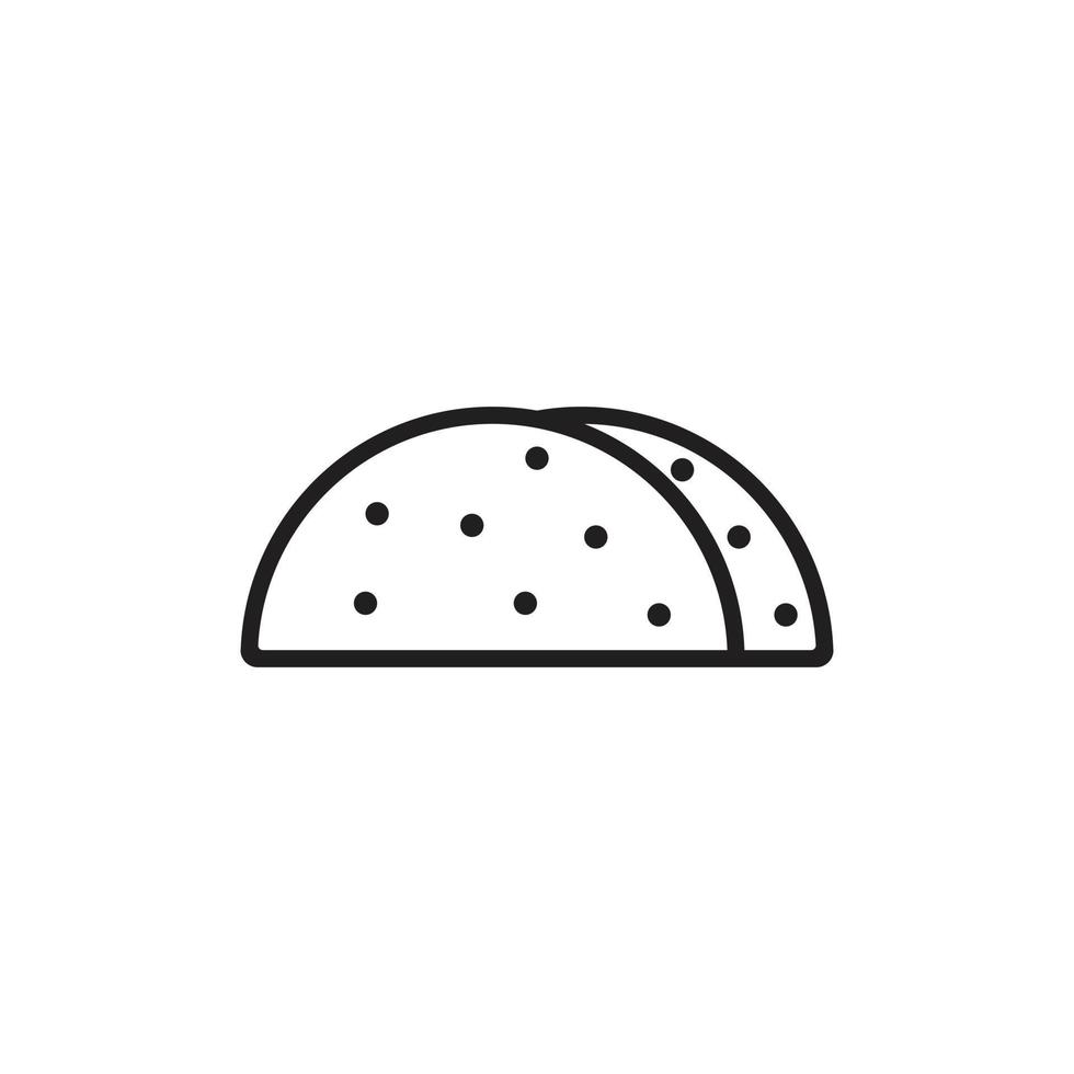 eps10 taco vectorial negro con cáscara de tortilla icono de almuerzo mexicano aislado en fondo blanco. símbolo de contorno de taco en un estilo moderno y sencillo para el diseño, el logotipo y la aplicación de su sitio web vector