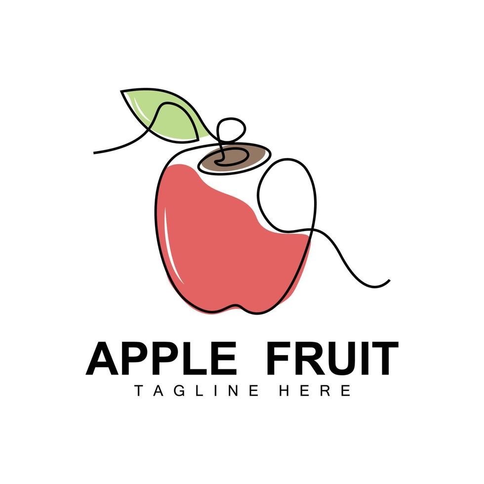 diseño de logotipo de manzana, vector de fruta con estilo de arte de línea, plantilla de ilustración de icono de fruta y jardín productos de marca de tienda de frutas