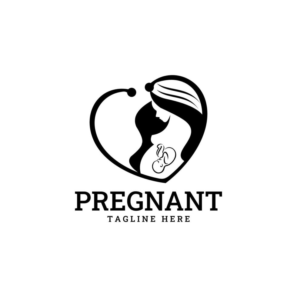 diseño vectorial del logotipo de la mujer embarazada. logotipos y símbolos para el cuidado de la familia y el bebé vector