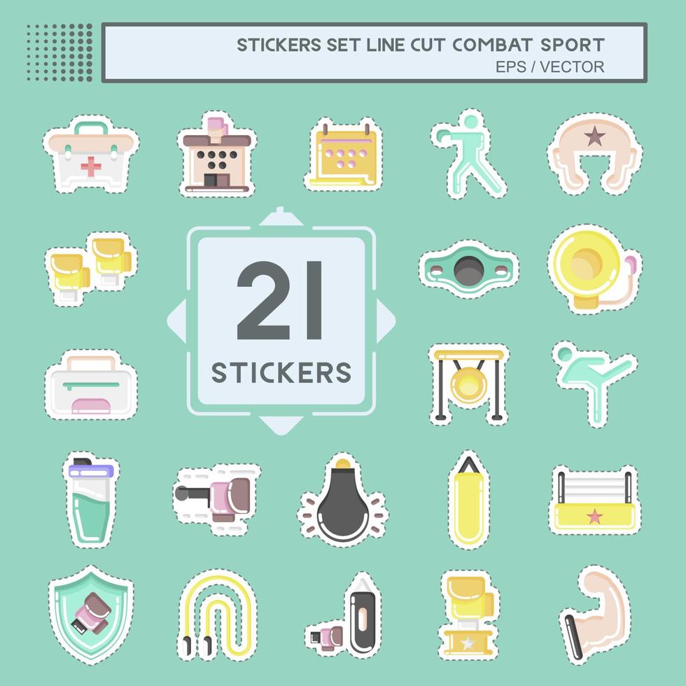 Sticker line cut Set Combat Sport. related to education symbol. simple design editable. simple illustration.boxing vector