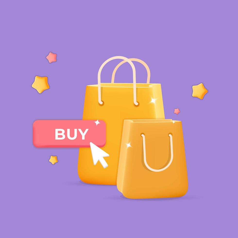 3d vector realistic render online shopping bags banner design