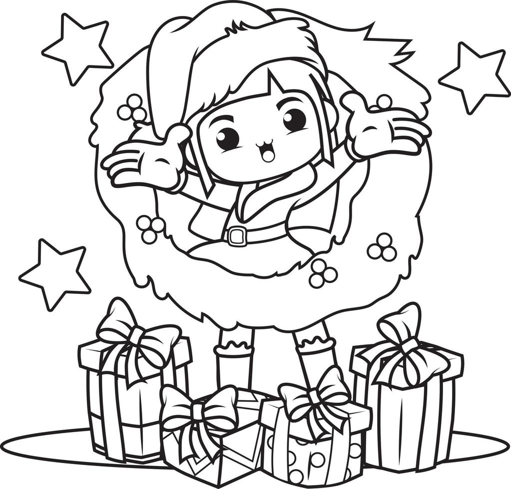 Christmas coloring book with cute girl vector