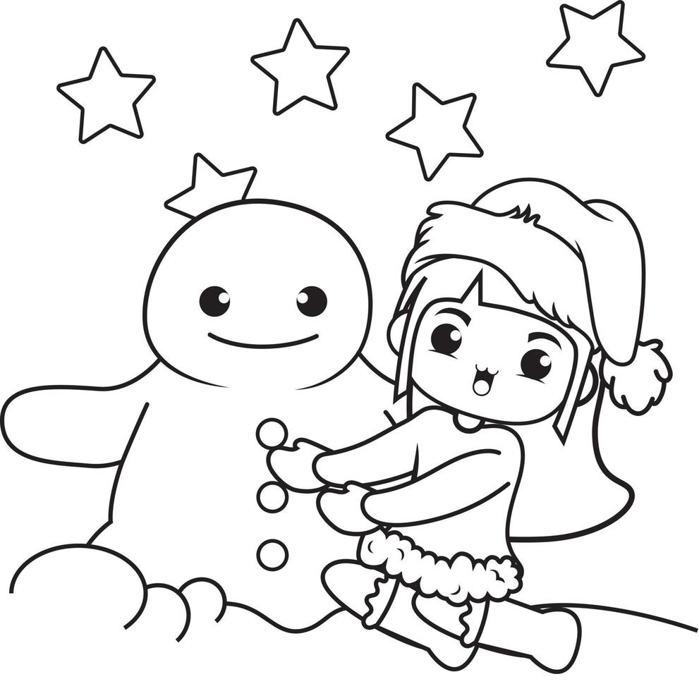 Christmas Coloring Book With Cute Girl 11511507 Vector Art At Vecteezy