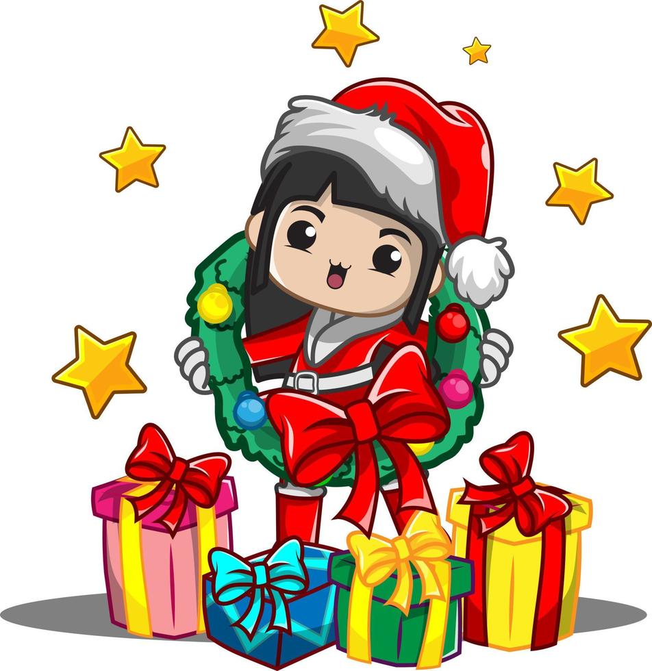 Illustration Christmas day with cute girl vector