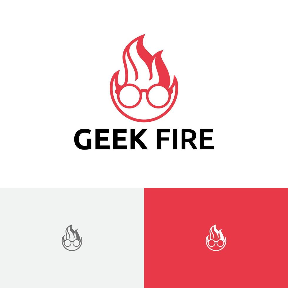 Geek Fire Nerd Flame Head Glasses Smart Education Logo vector