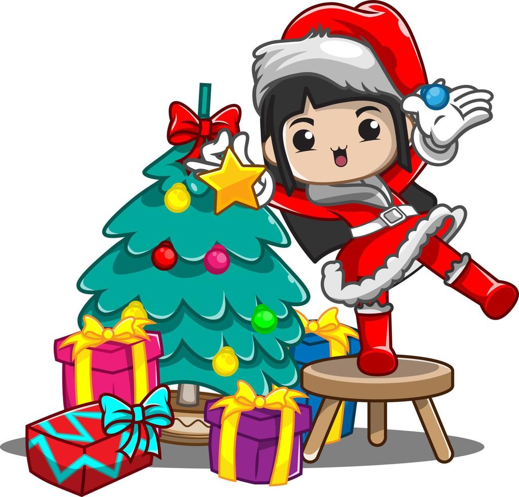 Illustration Christmas day with cute girl vector